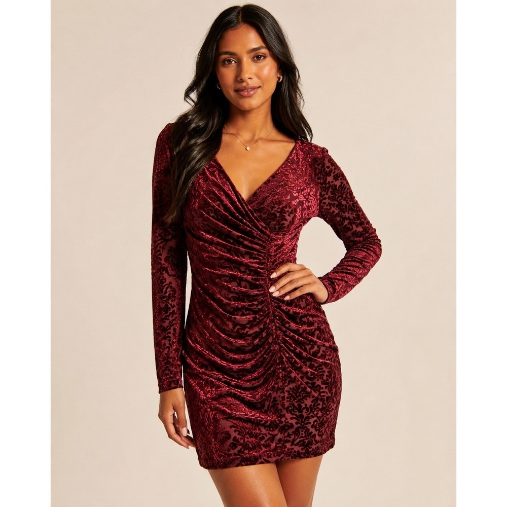 Davids Bridal Velvet Burnout Dress Womens 16 Burgundy Whimsigoth Romantic Formal